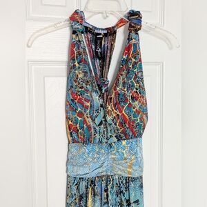 Women's (S/M) Boho Tropical Multicolored Maxi Dress w/ Empire Waist & Racerback